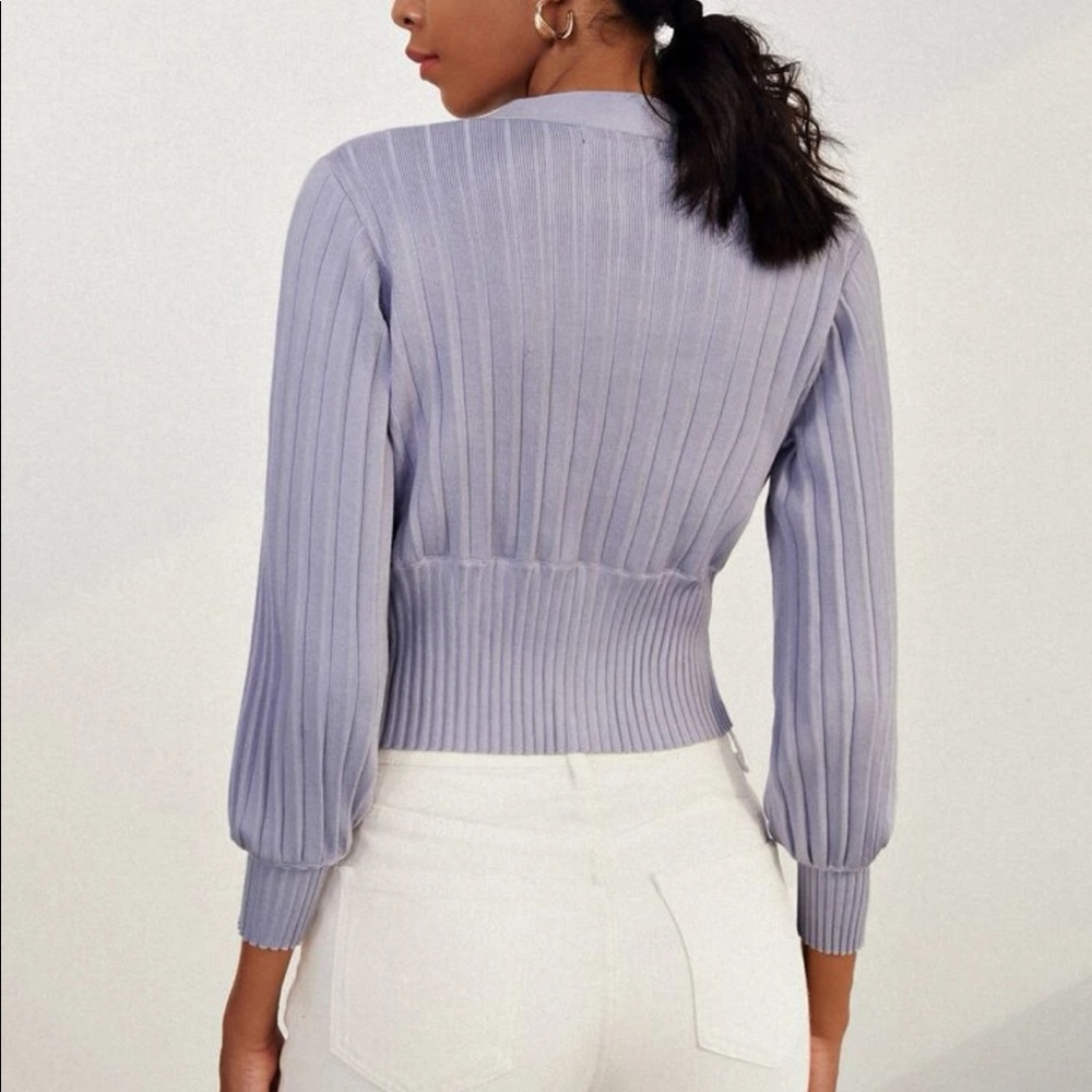 🛍️ Button front lantern sleeve ribbed knit cardigan - Picture 8 of 10